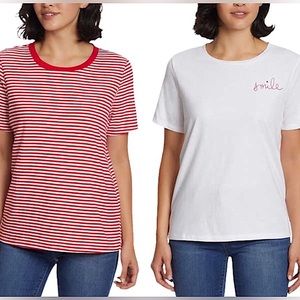 Ella Moss Women’s 100% Cotton Embroidered Crewneck Short Sleeve Tee, 2-P…